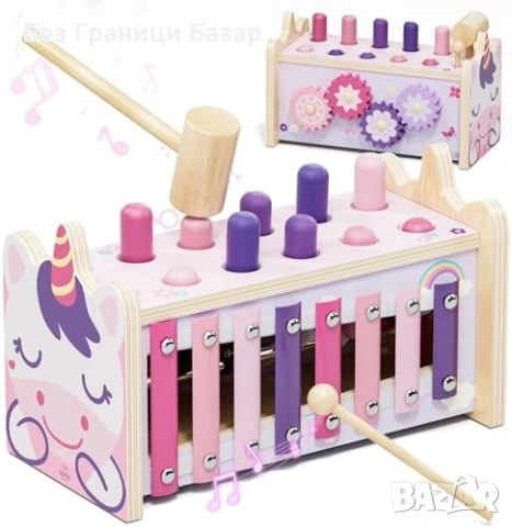 Нова монтесори Дървена образователна играчка чукче и ксилофон за деца