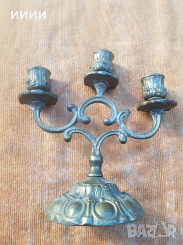 Бронзов свещник тройка, снимка 2 - Антикварни и старинни предмети - 53261045