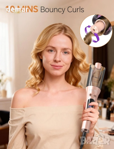 Автоматична маша за коса LANDOT, въртяща се - розово злато, снимка 2 - Маши за коса - 52455313