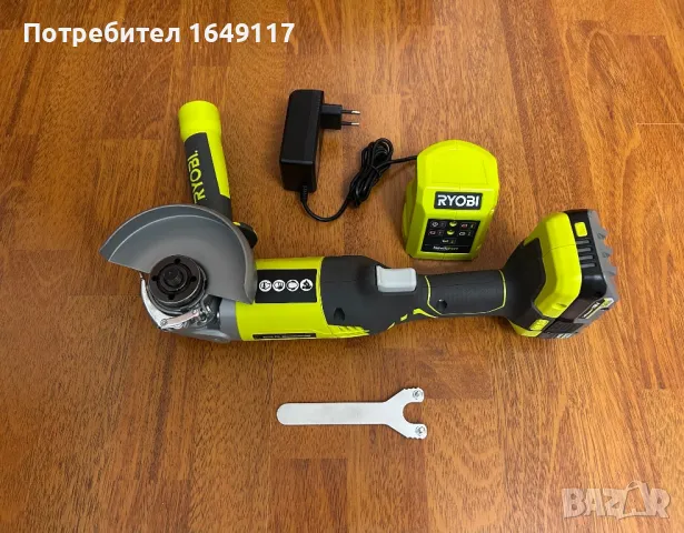 Ryobi 18V - нов акумулаторен ъглошлайф 115mm + батерия 2Ah + зарядно у-во, снимка 2 - Други инструменти - 48225735