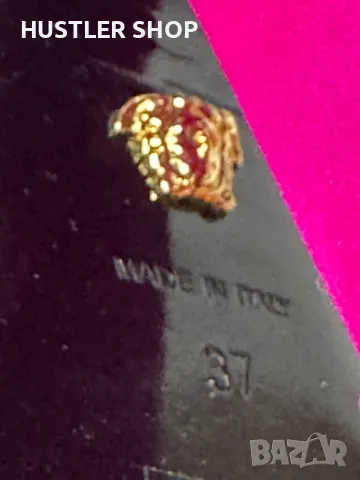 VERSACE Purple Satin Medusa Block Heel Pumps. Номер 37, снимка 7 - Дамски обувки на ток - 49638004