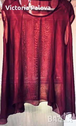 Копринена блуза цвят бордо Италия, снимка 3 - Корсети, бюстиета, топове - 50985300