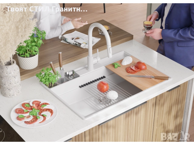 Бяла кухненска гранитна мивка Ню Йорк 80 Multispace 780 x 530 мм -22% Ново, снимка 4 - Мивки - 51834734