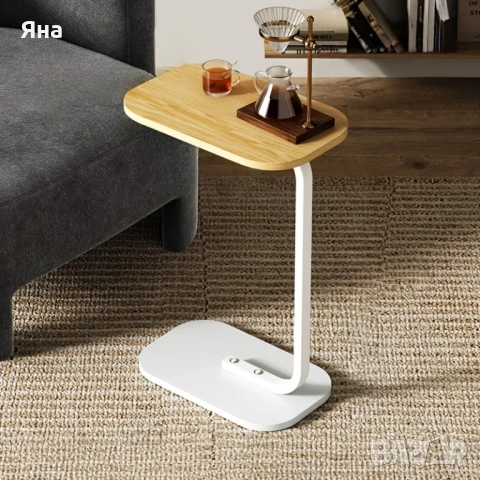 Дървена маса, овалната C-образна масичка за кафе, лаптоп, цветя, книги, снимка 2 - Маси - 53964059