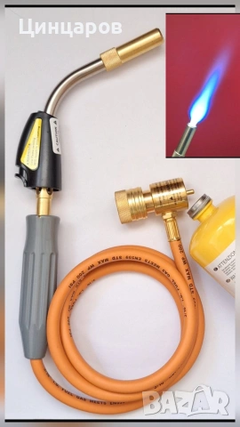 Горелка с пиезо, маркуч 1.4м, мап газ темп. над 2100 градуса Целзий. Топене, спояване, подгряване 