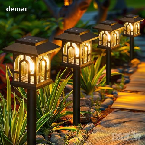 BUCASA Соларни лампи за външна градина, 6 броя, водоустойчиви с топла бяла светлина, за двор, пътека