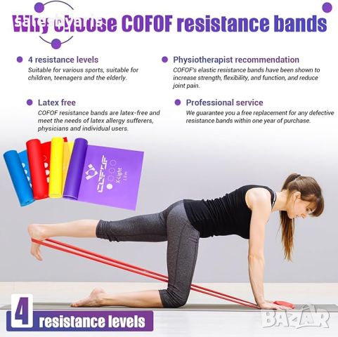 COFOF Стреч ленти за упражнения: Идеални за йога, пилатес и силов тренинг, снимка 2 - Йога - 45211152