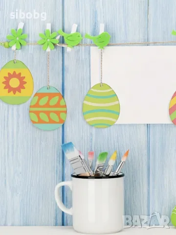 🎨 Комплект от 20 бр. дървени форми великденски яйца с канапчета , снимка 1
