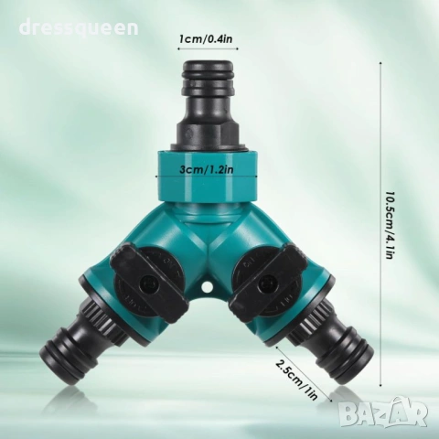 4528 Двоен маркучен разклонител за чешма с преходник (1/2" - 3/4") и независими кранове, снимка 9 - Напояване - 53878139