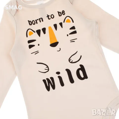 Бебешко Боди Памук Бежово Лъвче Born to be Wild S_1245626, снимка 2 - Бодита за бебе - 49897323