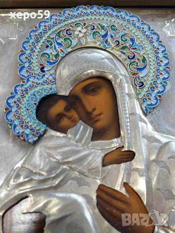 Руска домашна сребърна икона с емайл сребро /84/сребро,златна/, 4 450 €, снимка 6 - Икони - 52217877