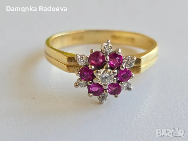 Златен пръстен с Диаманти и Рубини 18 карата проба 750, снимка 18 - Пръстени - 49783320