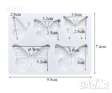 5 вида пеперуди пеперуда силиконов молд форма фондан шоколад декор украса, снимка 2 - Форми - 45318885