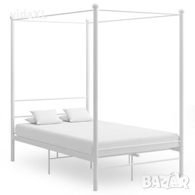 vidaXL Рамка за легло с балдахин, бяла, метал, 120x200 см（SKU:284470, снимка 1 - Спални и легла - 45699853