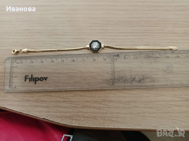 Нова златна гривна с камък Сваровски 14 к., снимка 5 - Гривни - 52678398