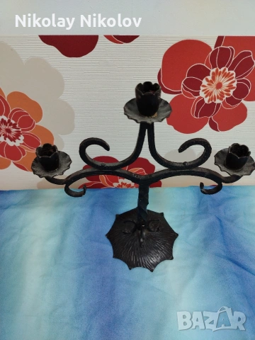 троен свещник ковано желязо , снимка 7 - Антикварни и старинни предмети - 53144140