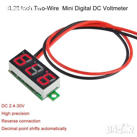 Greluma 4бр. 0,28" мини цифров волтметър за постоянен ток, двупроводен 2,5V-30V НОВИ, снимка 5 - Друга електроника - 46699078
