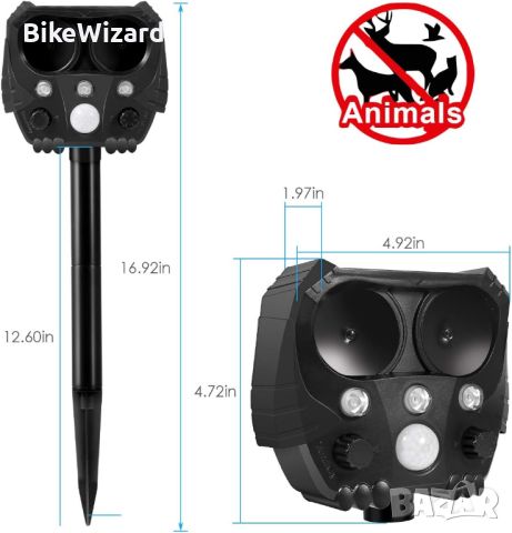 Соларен репелент за животни с 5 режима на регулиране и PIR сензор за движение и USB зареждане, снимка 2 - Градинска техника - 46098117