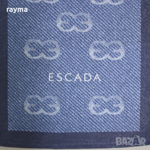Escada шал естествена коприна с ламе дънково синьо с лого, снимка 2 - Шалове - 51823335