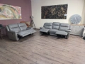 Сив кожен комплект дивани тройка и двойка с ел. релакс механизъм, снимка 5