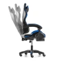 Геймърски стол с поставка за крака – черно-син, въртящ, с масажна функция и спортен дизайн, снимка 4