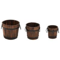 vidaXL Комплект дървени кофи кашпи, 3 части, масивна ела, снимка 1 - Други стоки за дома - 45538114