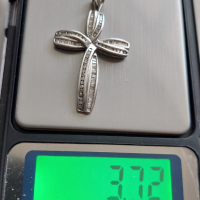 Сребърен родиран кръст с един карат брилянти, снимка 8 - Колиета, медальони, синджири - 44958234