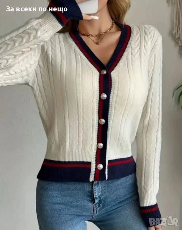 Дамска Бяла Къса Жилетка С Копчета И Кант Код S403, снимка 1