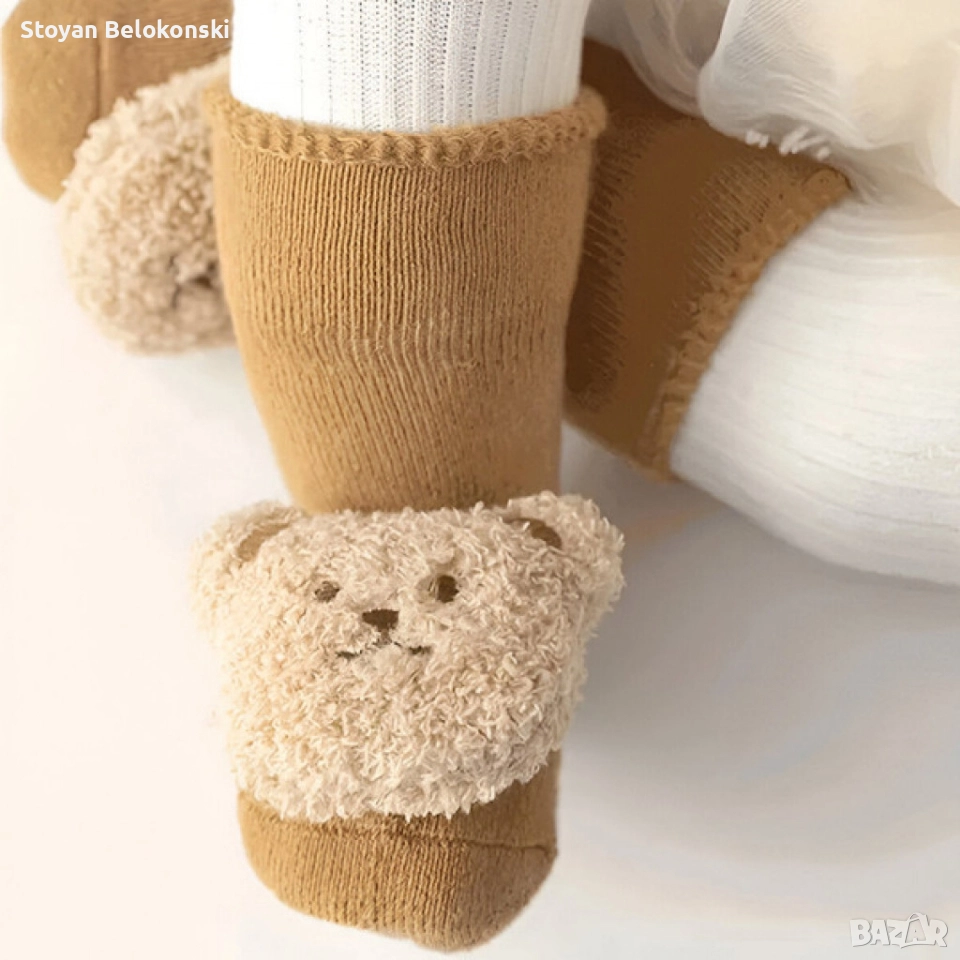 Неплъзгащи се бебешки чорапи с дизайн на мече - Незаменим комфорт и безопасност, снимка 1