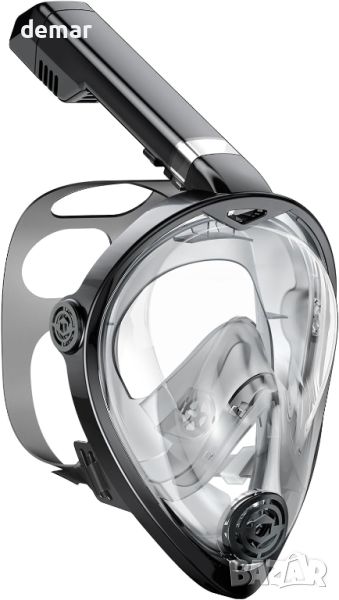 KUYOU Цялолицева маска за гмуркане с шнорхел с най-новата дихателна система Dry Top, черно, зелено, снимка 1