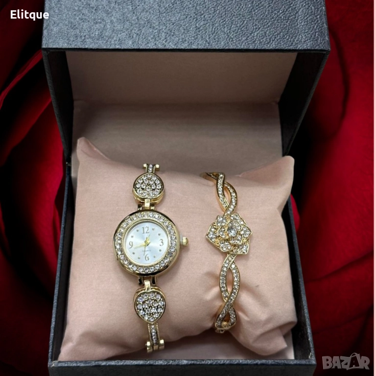 Елегантен комплект часовник и гривна с камъни цирконии, снимка 1