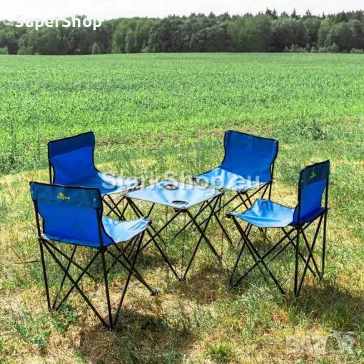 Сгъваема Къмпинг Маса с 4 стола с Метална Конструкция, снимка 1