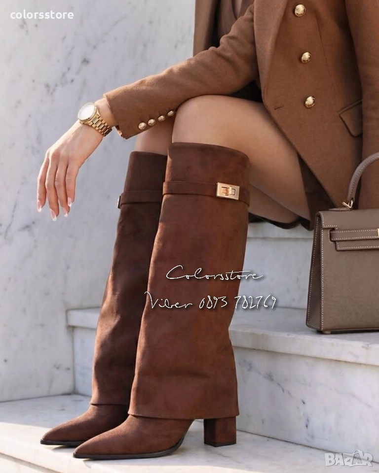 Ботуши на ток - кафяв велур - KD105

, снимка 1