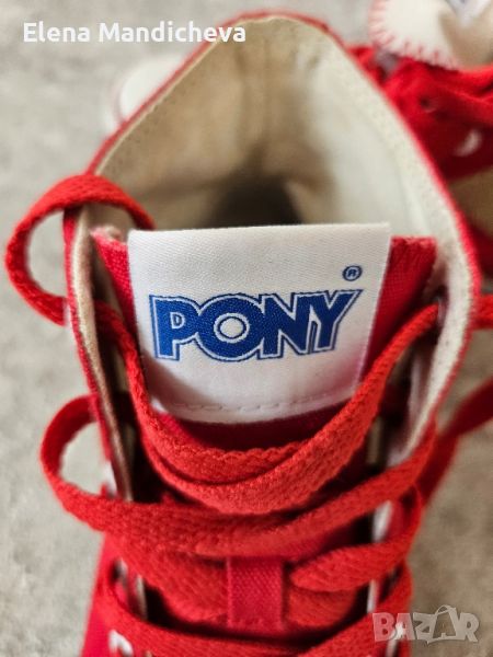 Дамски унисекс кецове маратонки обувки в червено и със син акцент от Pony пънк винтидж стил, снимка 1