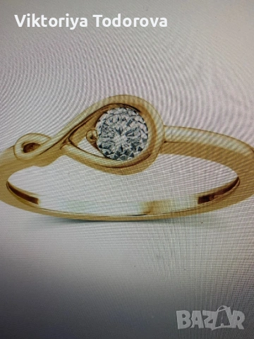 Нов сребърен пръстен,позлатен с ест.диамант-0,20К-ТОП ОФЕРТА