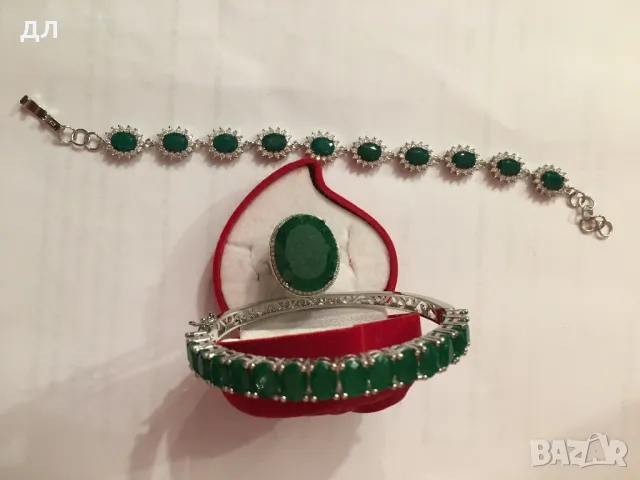 Гривна и пръстен с естествени изумруди, смарагди, снимка 2 - Гривни - 50304079