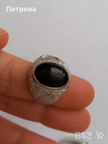 Три сребърни мъжки пръстена с черен камък, снимка 4 - Пръстени - 53887608