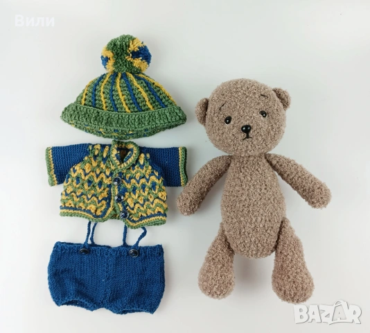 Плетено мече с дрешки, плетени играчки ръчна изработка, подарък за момченце, плюшени играчки, снимка 4 - Други - 52042496
