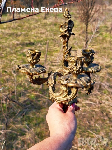 Антикварен бронзов свещник, снимка 7 - Антикварни и старинни предмети - 53834340