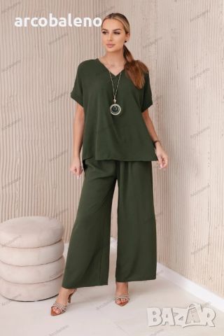 Дамски комплект с колие блуза + панталон, 13цвята , снимка 11 - Комплекти - 46399253
