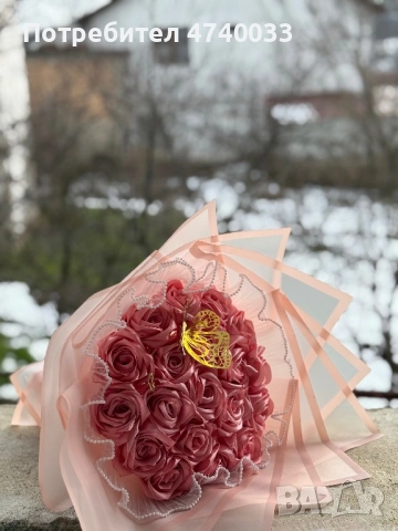 Вечен букет от сатенени рози , снимка 2 - Подаръци за жени - 53566548