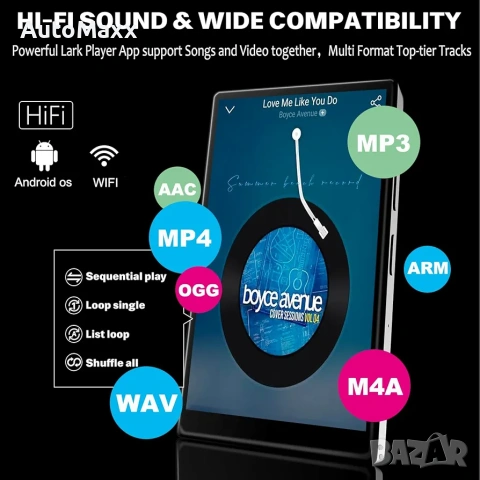 MP3 плейър с Bluetooth и WiFi, 4-инчов сензорен MP4 MP3 плейър , снимка 4 - Друга електроника - 54279012