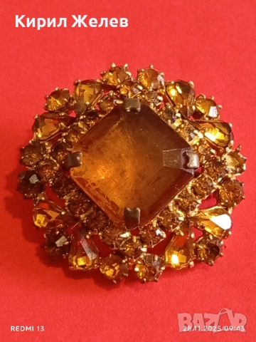 Стара скъпоценна брошка с фасетирани ювелирно камъни ЦИТРИН 52255, снимка 5 - Други - 52569859