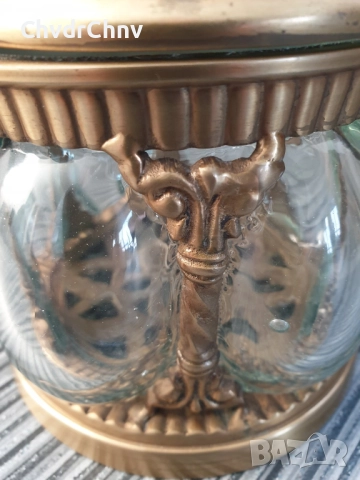 Стара италианска бронзова-стъклена кутия с капак 18см/бижутерка-бонбониера-захарница, снимка 6 - Антикварни и старинни предмети - 52967125