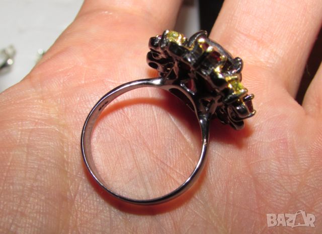 925 сребърен пръстен с гранат хезонит. Размер на камъка 13x10мм, общо тегло 8гр., снимка 7 - Пръстени - 46295098