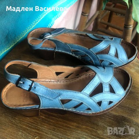 Сини дамски сандали на среден ток KARYOKA, снимка 2 - Сандали - 46335754
