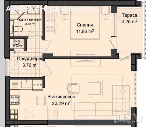 Цена от инвеститор! Двустаен апартамент, Кършияка, снимка 2 - Aпартаменти - 46359675