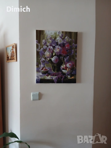 Красива картина на платно „Пурпурни рози“ – Ръчна изработка