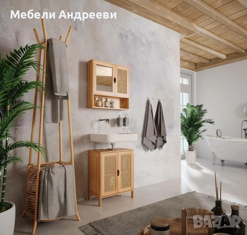 Шкаф за надмивка бамбук + ратан Vicco 7486, снимка 3 - Шкафове - 53789023