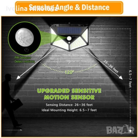 Промоция - 4 Броя  Водоустойчиви Соларни лампи 100LED  "Датчик за движение